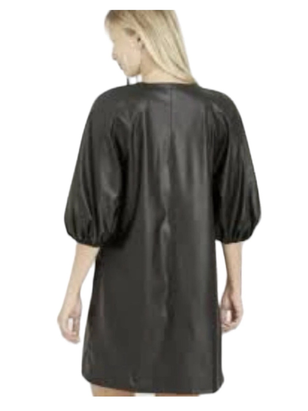 NWOT $49 Who What Wear Black Vegan Faux Leather Puff Sleeve Size L - Picture 2 of 7